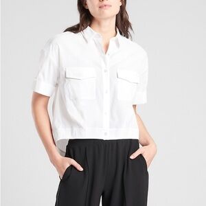 Athleta Utility Crop White Short Sleeve Button Up Small